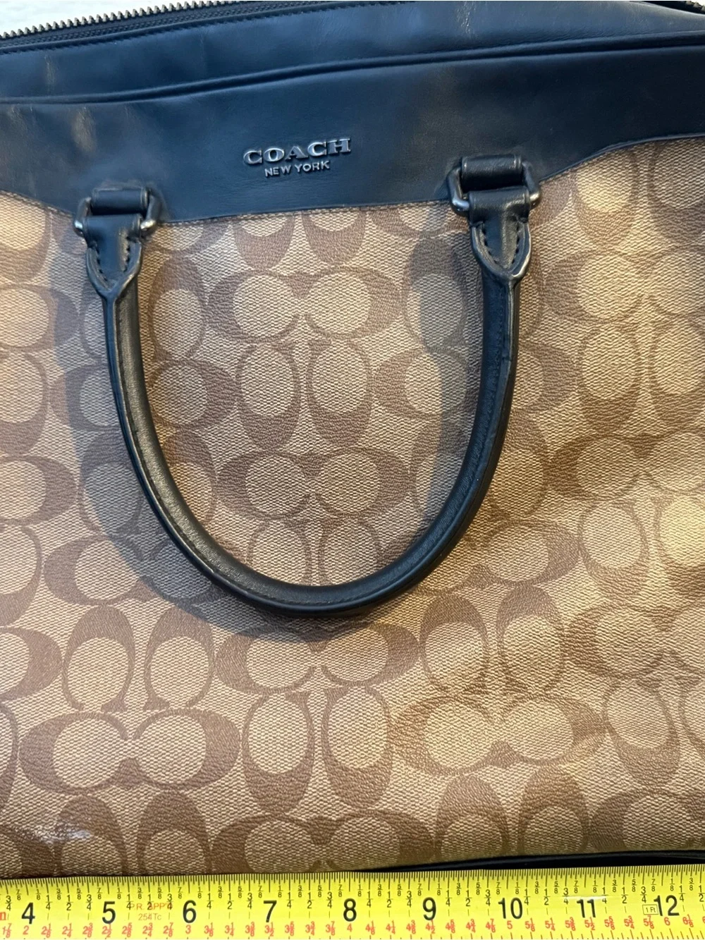 Coach Brown Signature Canvas Briefcase with Black Leather Trim